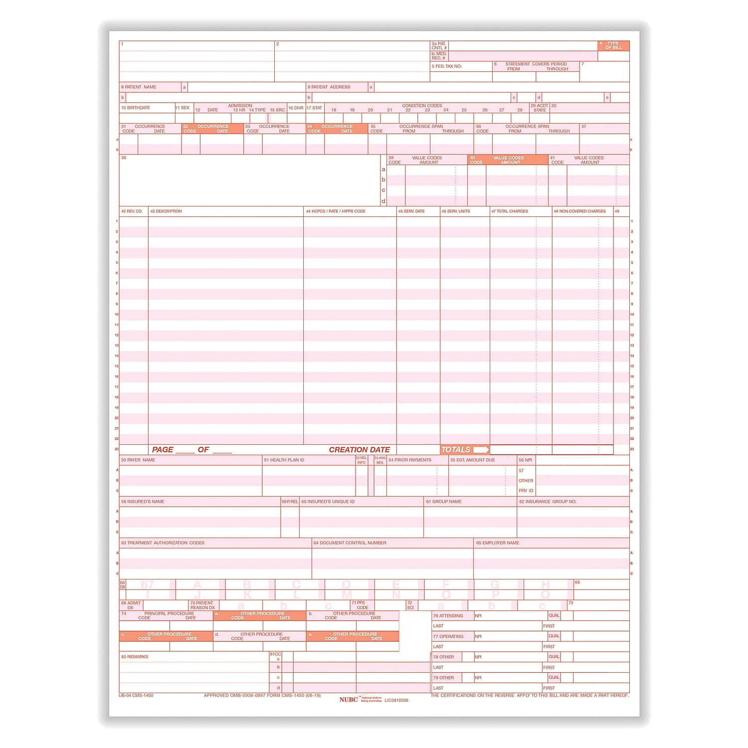 TFP UB-04 CMS-1450 1-Part Health Insurance Claims UB04LC