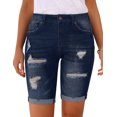 thumbnail image 4 of luvamia Women Summer Frayed Ripped Bermuda Shorts High Rise Distressed Denim Jeans Short Size 2XL Fit Size 20 Size 22, 4 of 9