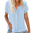 thumbnail image 2 of Puntoco 2024, tops a la moda de verano para mujer, blusas informales de manga corta con ojal de encaje y cuello en V liso para mujer, 2 of 5