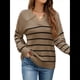 thumbnail image 2 of Suéter de Rayas para Mujer, Cuello en V, Larga, Suelto, de Punto, Jersey de Punto, Tops. Marrón S, 2 of 7