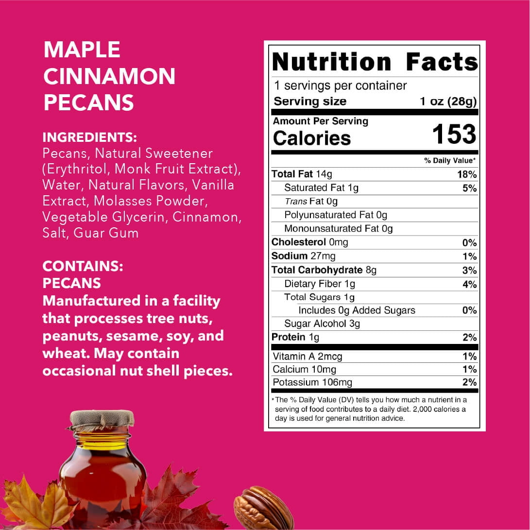 Earthside Farms Maple Cinnamon Pecans, Healthy Snacks Food, Vegan, Gluten-Free, Low Carb, Low Calorie Snacks, Keto-friendly - 1 Ounce Pack of 18