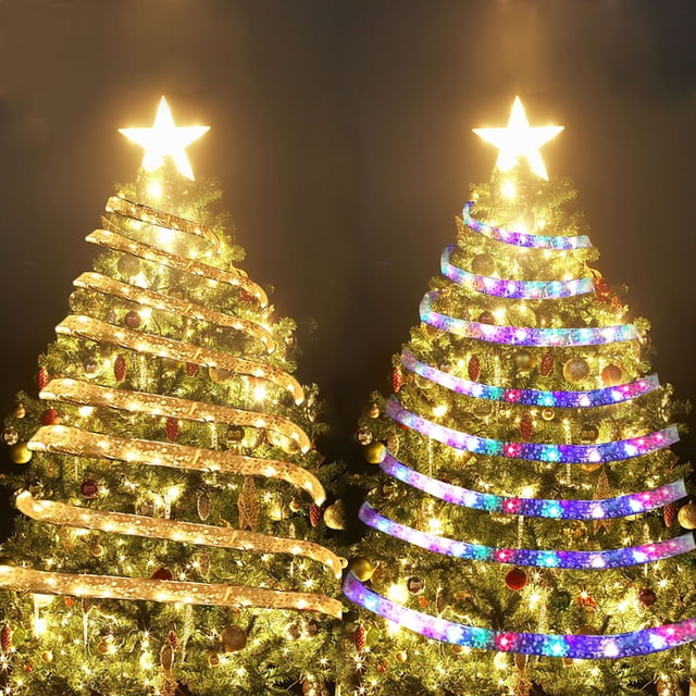 Cyber_Monday Deals 2024 Viflosae Christmas Lights Outdoor LED Ribbon Christmas Lights, 100 LED Battery Powered Christmas String Lights For Christmas Tree, Party Decoration Indoor Outdoor Hanging Deco