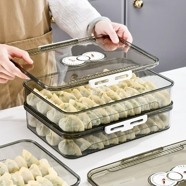Boîte de Rangement de Cuisine Grande Capacité pour Raviolis, Mantou, Petits Pains, Nourriture Réfrigérateur, Boîte de Conservation Fraîche. Transparente et Scellée. avec Fonction de Minuterie