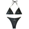thumbnail image 3 of AHTJRT Women's 2 Piece Halter Triangle Bikini Sets Fashion Chain Linked Bathing Suits with Chest Pad Bralettes High Cut Thongs Swimsuits Black XL, 3 of 8