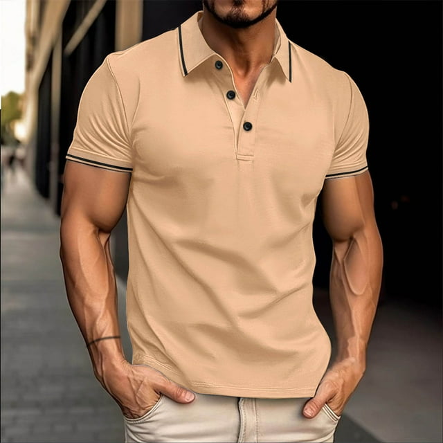 pstuiky Camisas de manga corta para hombre, Blusa de manga corta transpirable con cuello vuelto y botones de colores lisos para hombre camisas casuales para hombre xl