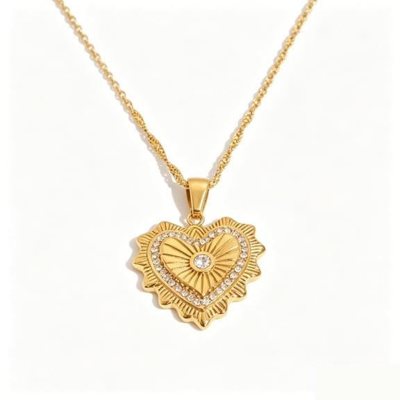 Gold Heart Pendant Necklace for Women, Vintage Rhinestone Engraved Heart Choker, 18K Gold Plated Stainless Steel Dainty Twist Chain Necklace, Hypoallergenic Waterproof Jewelry Gift for Her