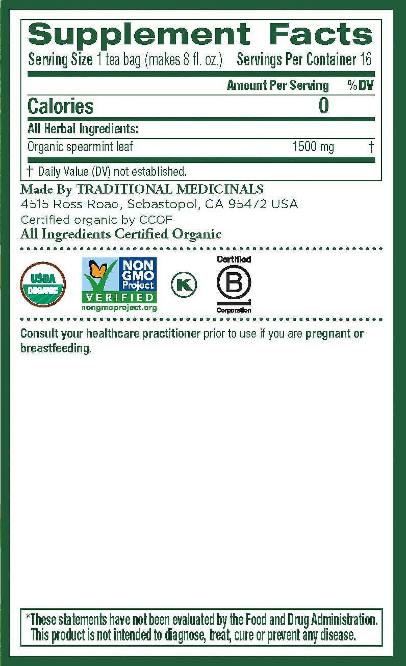Traditional Medicinals Organic Spearmint, Herbal Tea Bags, 16 Ct, 3 Pk