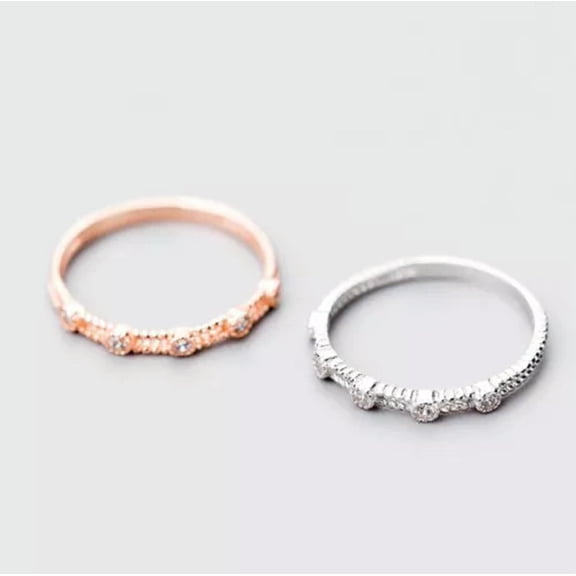 QQTDFG 925 Sterling Silve CZ Thin Dainty Knuckle Midi Pinkie Thumb Ring A3621-7-Silver