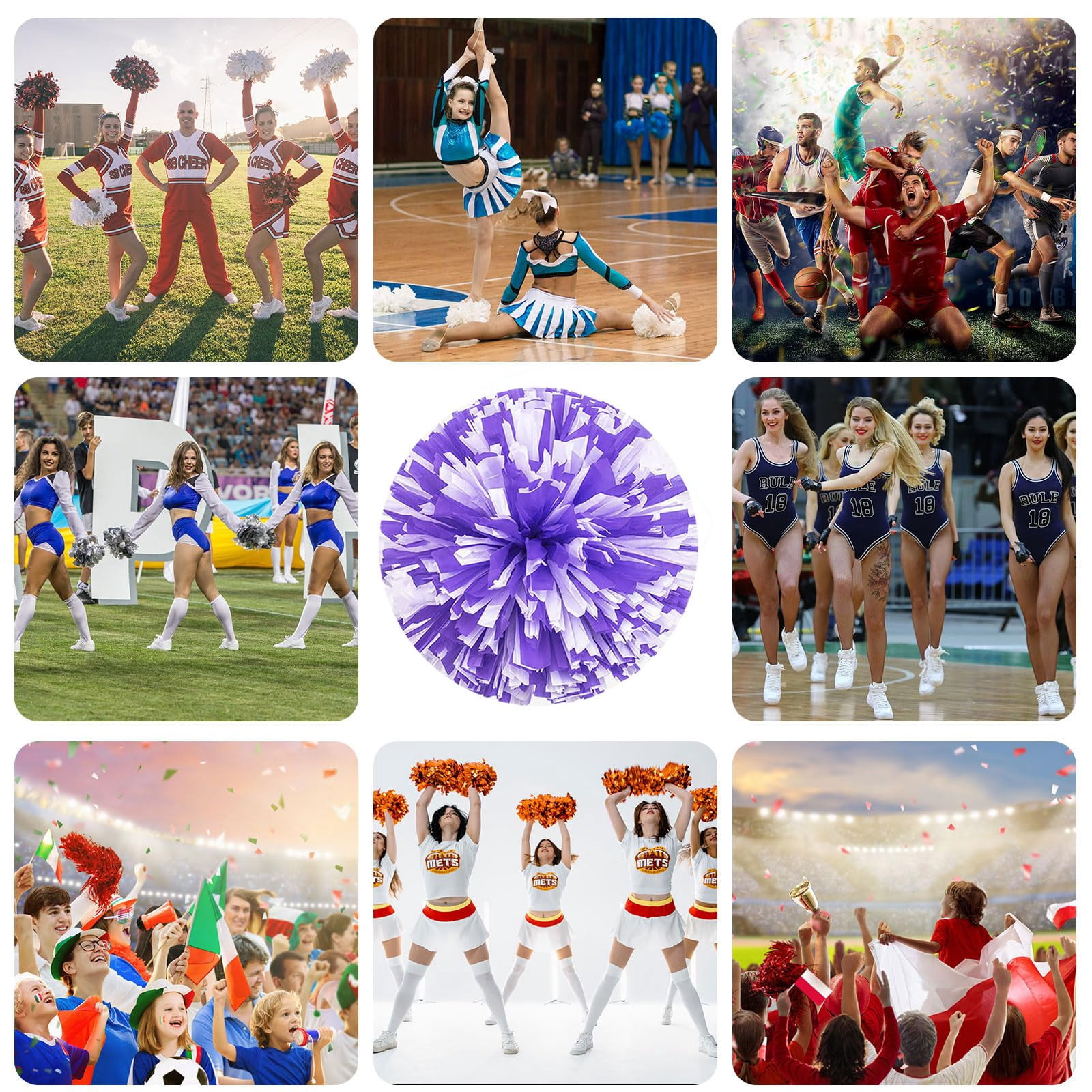 10 Pcs Cheerleading Pom Poms, Cheerleader Pompoms with Straight Handle Style,Fit for Team Spirit Sports Dance Cheering