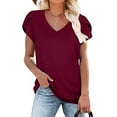 thumbnail image 2 of Giftesty Womens Plus Size Fashion Women Casual Petal Sleeve Short Sleeve V-Neck Solid Tops Blouse, 2 of 6