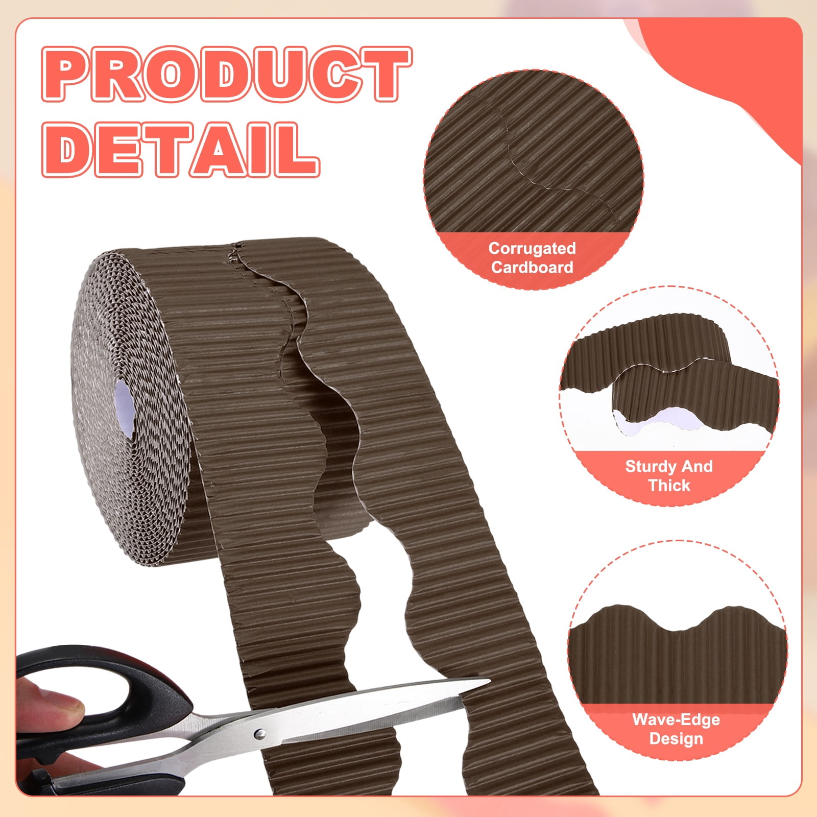 Uxcell 2 Rolls 24.6ft Bulletin Board Border, Scalloped Trim Paper Corrugated Paper Wavy Border for Bulletin Crafts Offices DIY Project Party Cork Poster, Brown