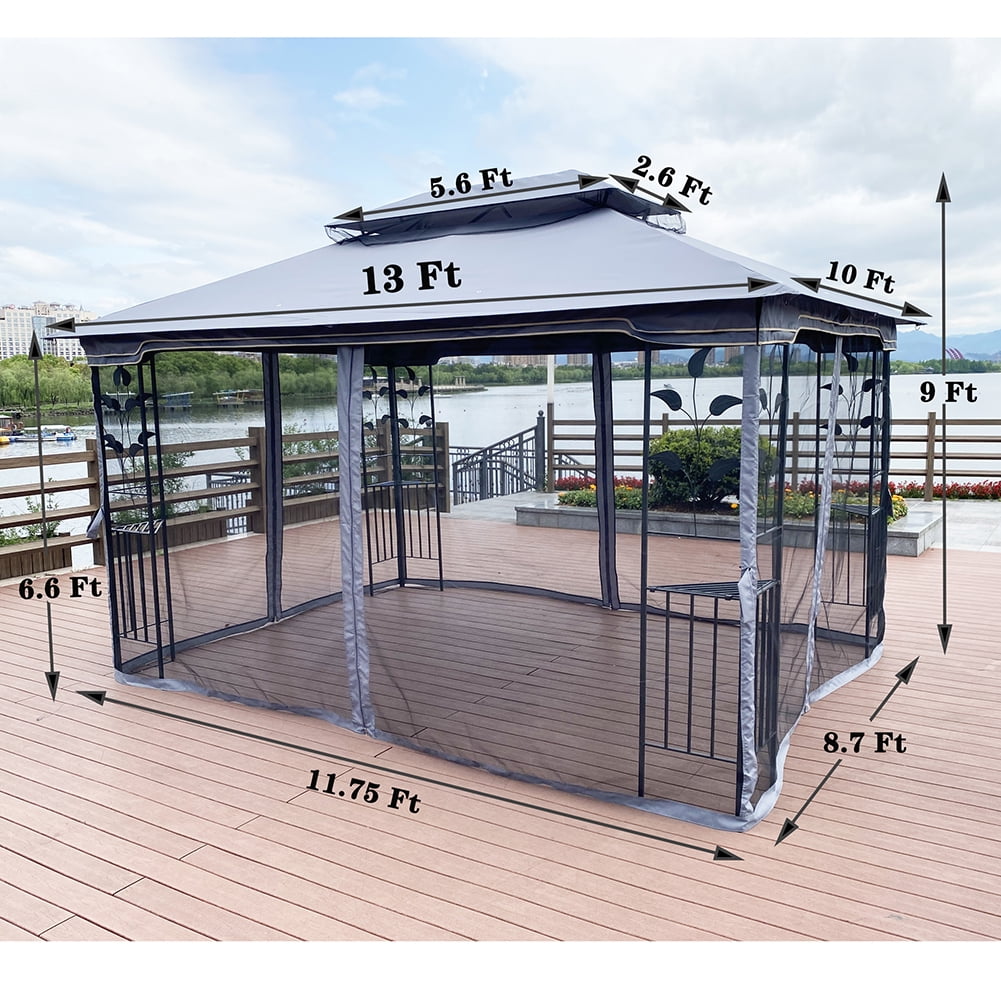 Kadyn 13x10Ft Outdoor Party Tent, Outdoor Patio Gazebo Canopy Tent with Ventilated Double Roof and Mosquito net, Waterproof Tent for Lawn, Gray Top Kadyn 13x10Ft Outdoor Party Tent, Outdoor Patio Gazebo Canopy Tent with Ventilated Double Roof and Mosquito net, Waterproof Tent for Lawn, Gray Top