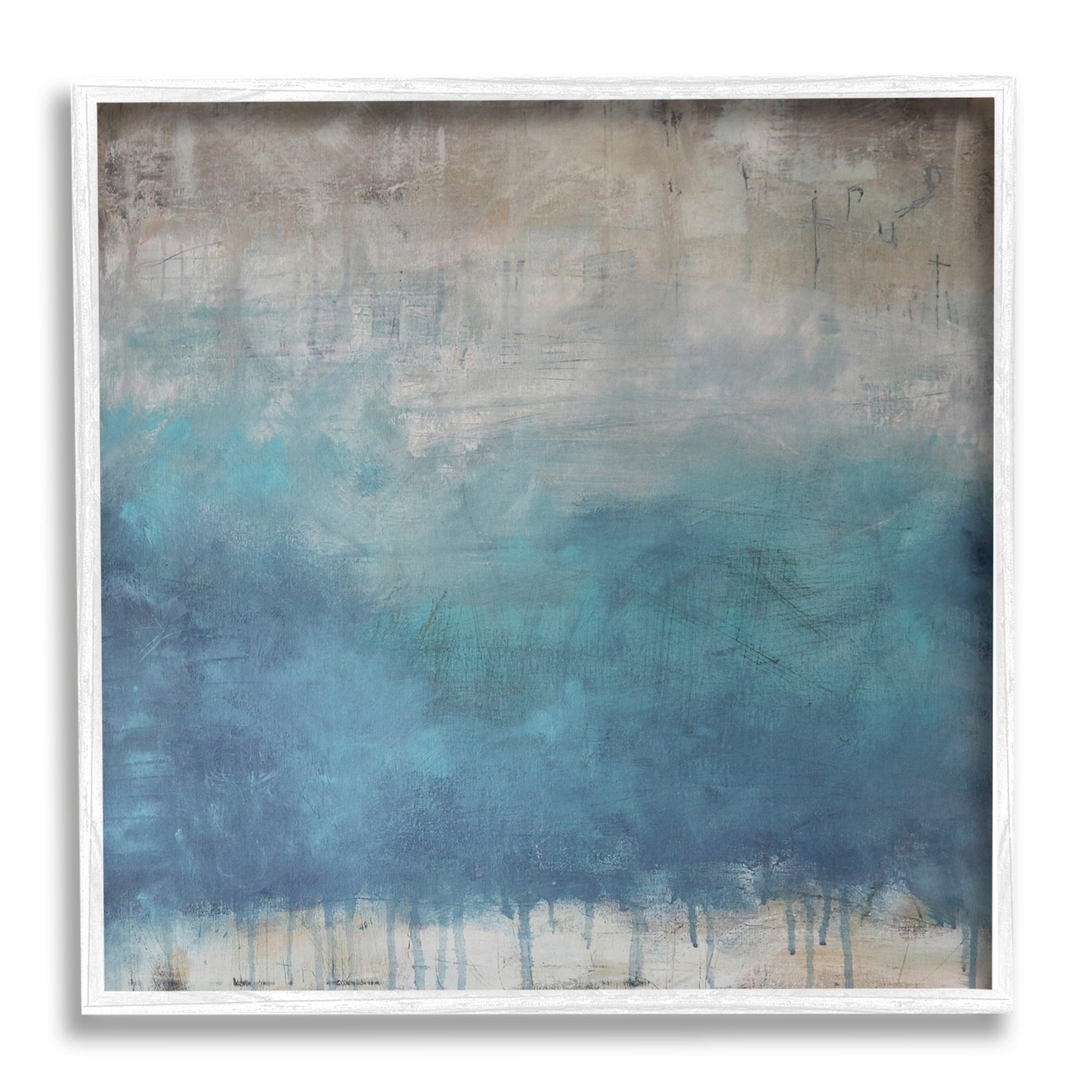 Stupell Industries Paint Drip Hatched Blue Abstract Modern Ombre Painting White Framed Art Print Wall Art, Design by Judi Bagnato