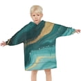 thumbnail image 3 of Teal Gold Marble Pattern Blanket Hoodies for Kids 6-13YR Oversize Wearable Blanket Hoodies for Boys Girls Teens, 3 of 7