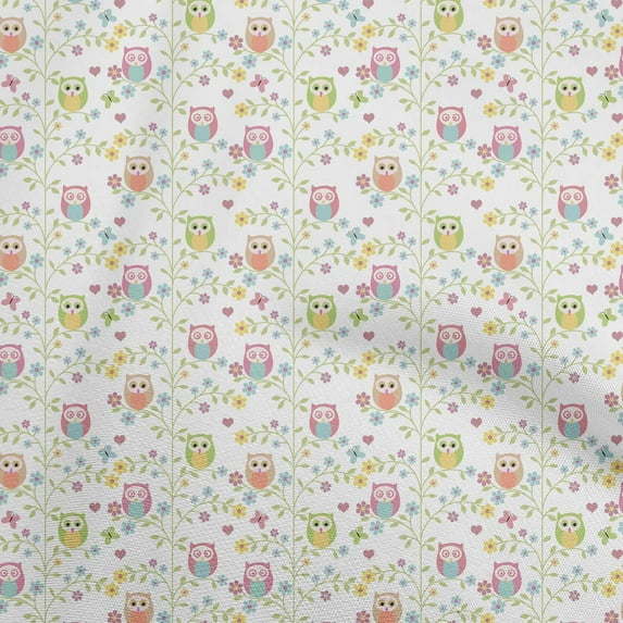 oneOone Cotton Poplin White Fabric Owl Fabric For Sewing Printed Craft Fabric By The Yard 56 Inch Wide-aB