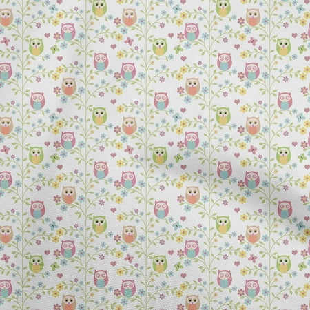 oneOone Cotton Flex White Fabric Owl Diy Clothing Quilting Fabric Print Fabric By Yard 40 Inch Wide