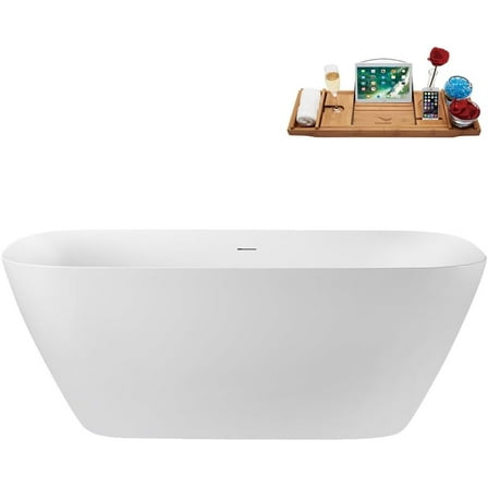 63" Streamline G-75-298-BGL Soaking Glossy White Freestanding Tub and Tray With Internal Drain in Brushed Gold