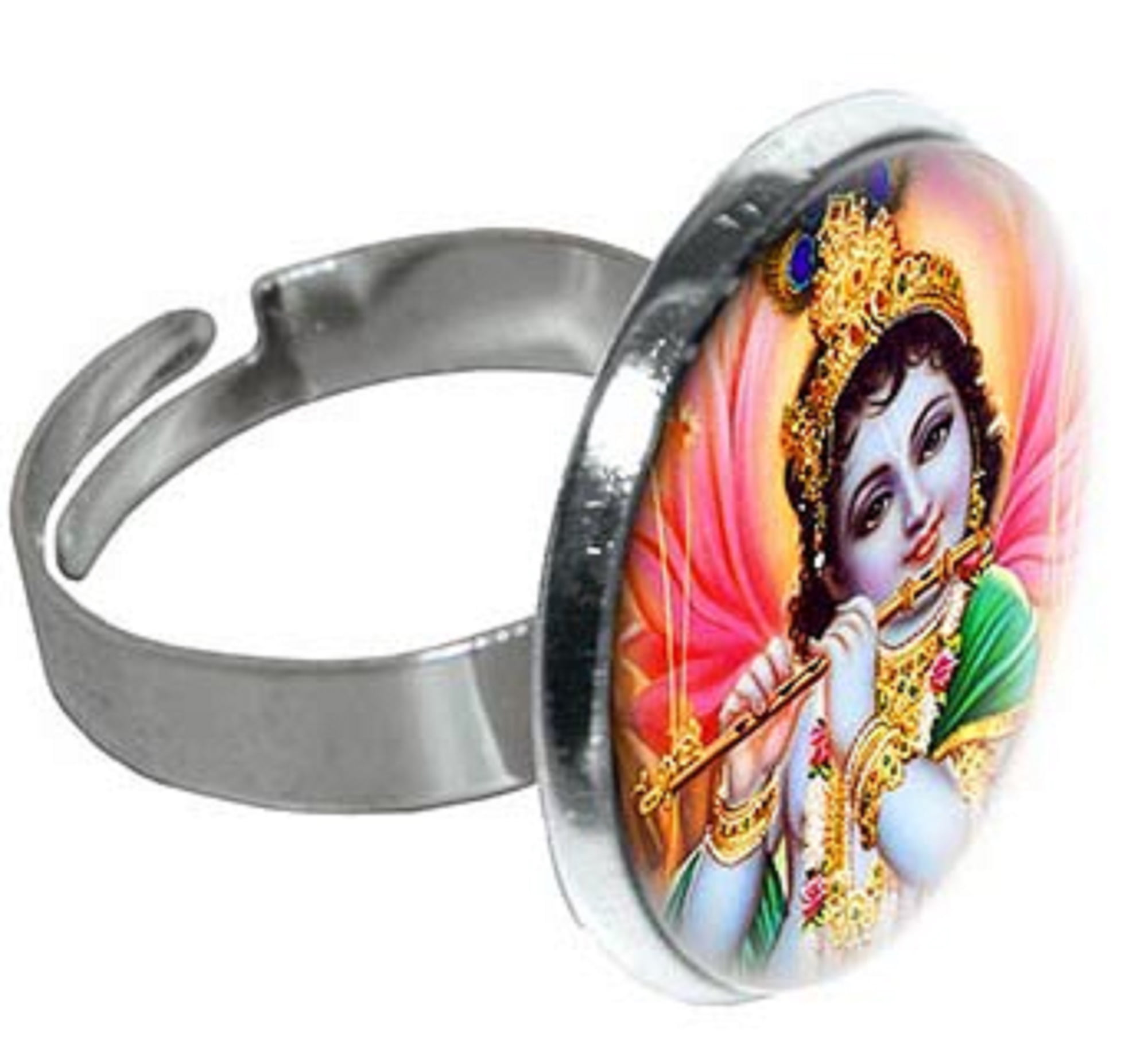 Gold Finish Big Size Adjustable Radha Krishna Finger Ring- Design5-  Emerald!!! | Sowjy - The Online Jewelry Store