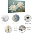 thumbnail image 5 of ZHONGYUTONG Zen Bathroom Wall Art Blooming White Lotus Flowers Leaves Canvas Picture Prints Teal Retro Painting for Office Spiritual Meditation Room Framed (12.00" x 18.00"), 5 of 6