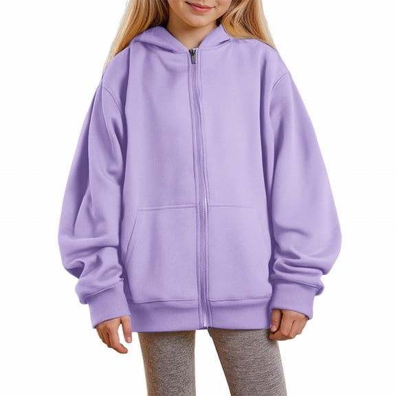 Girls Boys Fleece Hoodie Jacket Zip up Oversized Comfy Warm Tops Kids School Athletic Outdoor Outfits Solid Color Sweatshirt