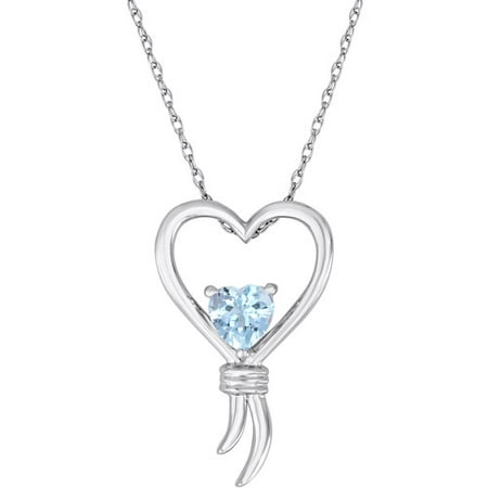 Knots of Love Sterling Silver Aqua Heart Pendant, 18