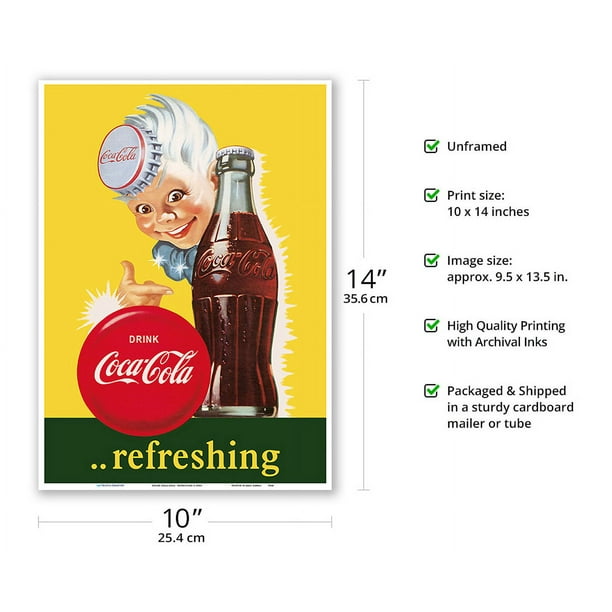 Drink Coca Cola - Refreshing - Vintage Advertising Poster c.1950s