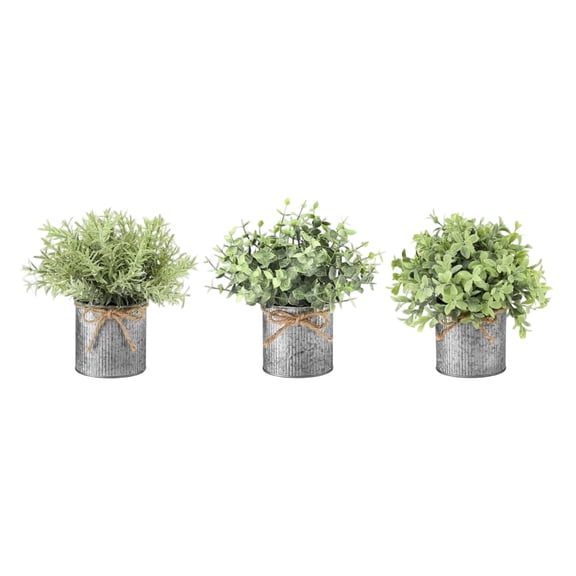 Artificial Eucalyptus Plants in Galvanized Metal Pots, 3 Pack Small Faux Greenery, 7.5in Farmhouse Decor for Laundry Room, Bathroom Shelves, Desk Decor