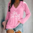 thumbnail image 2 of KIHOUT - Blusas casuales para mujer, liquidación 2024, moda clásica, estampado de letras, cuello en V, blusas básicas holgadas, camisetas de manga larga, blusas tipo túnica para otoño, 2 of 4