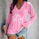 thumbnail image 2 of KIHOUT - Blusas casuales para mujer, liquidación 2024, moda clásica, estampado de letras, cuello en V, blusas básicas holgadas, camisetas de manga larga, blusas tipo túnica para otoño, 2 of 4