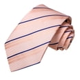 thumbnail image 4 of Hi-Tie Men's Pink and Navy Striped Silk Tie Set Pocket Square Cufflinks for Wedding Party, 4 of 6