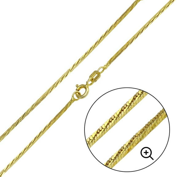 Sterling Silver 925 Gold Plated Snake 4 Sided DC Chain 1mm Made in Italy 18" Jewelry Female Unisex