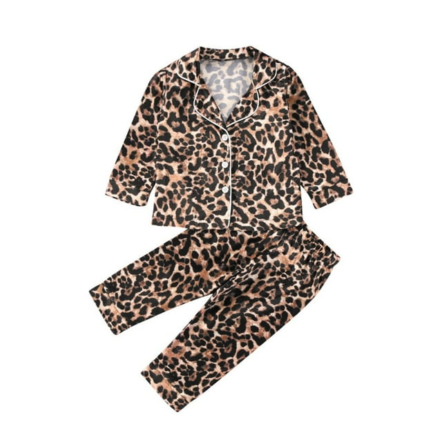Boys Girls Pajamas Set Leopard Print Long/Short Sleeve Tops Shorts/Trousers