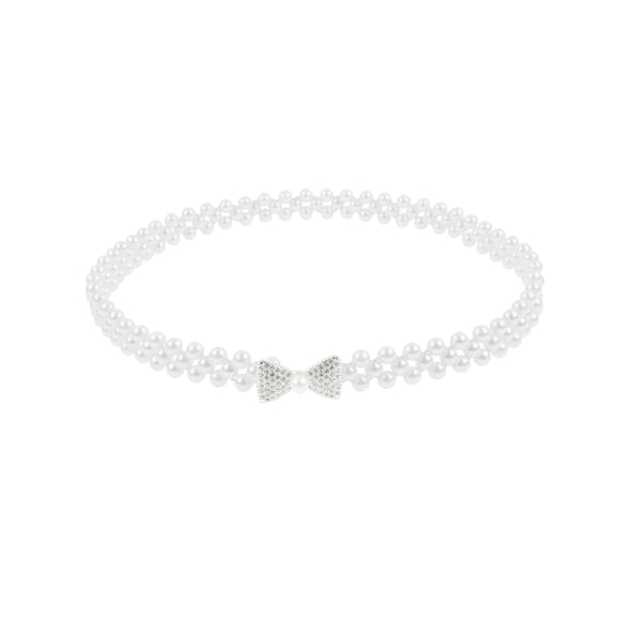 INSPIRE CHIC Women's Pearl Belt Crystal Rhinestone Retro Elastic Thin Waist Belt for Wedding Dress 65x2cm/25.6x0.8" Style 12