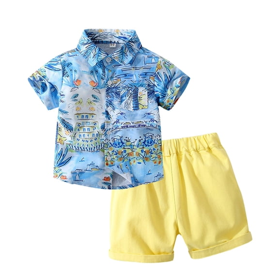 Toddler Boy Clothes Surf Casual Gentleman Suit Beach Hair Short Sleeved Digital Printing Shirt Shorts Suit Summer Clothing Sets,2-Piece,Size 1 Years-2 Years