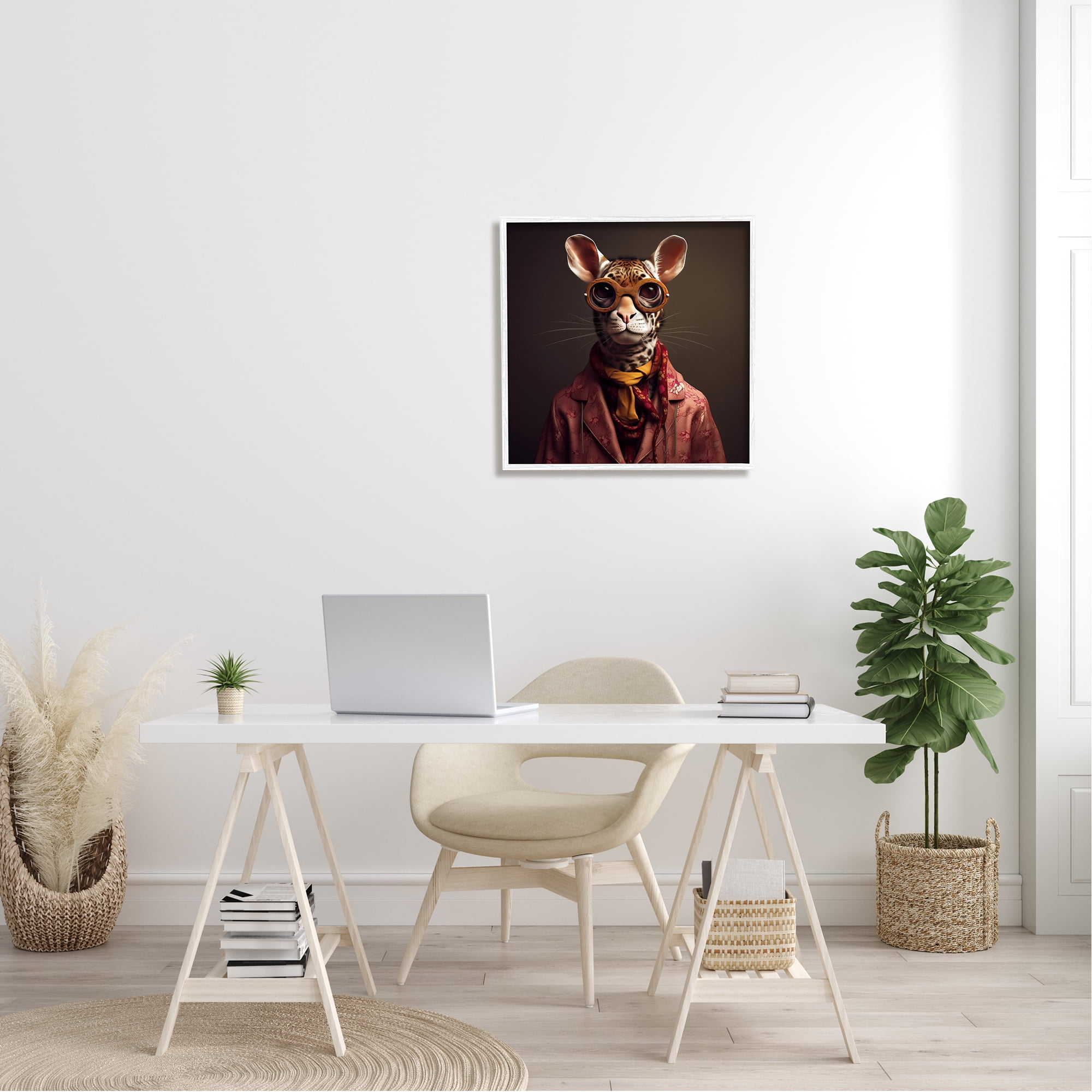 Stupell Industries Snazzy Wildlife Animal Fashion Animals & Insects Painting White Framed Art Print Wall Art, 24 x 24