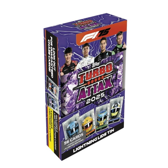 2025 Topps Turbo Attax Formula 1 Cards - Lightning Lids Mega Tin (66 Cards   6 LE & 4 EXCLUSIVES)