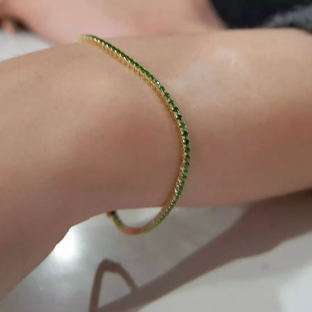 3MM Round Cut Lab Created Emerald Womens Tennis Bracelet 14K Yellow Gold Plated 8 Inch