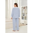 thumbnail image 3 of U2SKIIN Women's Fleece Pajama Set, Soft Plush Jacquard Sleepwear Cozy Lounge Pjs set,(Light Blue+White,M), 3 of 5