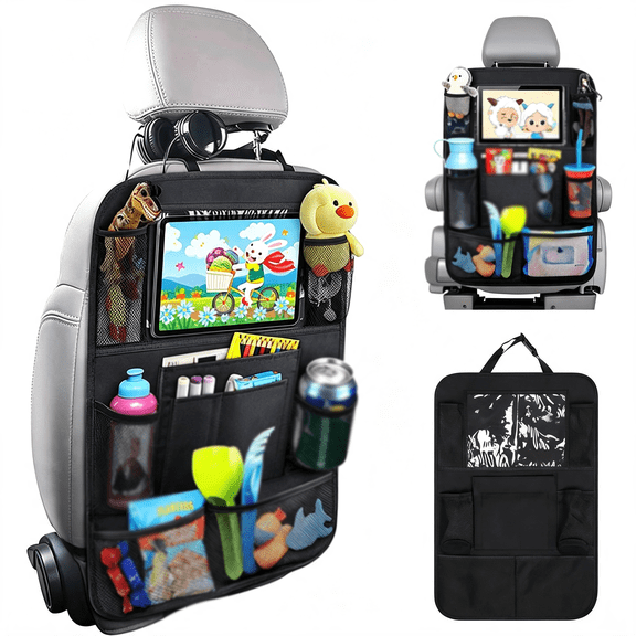RIONIMA Backseat Car Organizer with 9 Storage Pockets,10" Tablet Holder,Keep Car Organized & Tidy,Seat Back Cover for Kid Toddler,Kick Mats Protector,Travel Accessories,1 Pcs