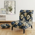 thumbnail image 2 of Designart "Blue Beige Floral Memories" Blue Damask Upholstered Accent Chair - Bohemian & Eclectic Arm Chair For Living Room, 2 of 5