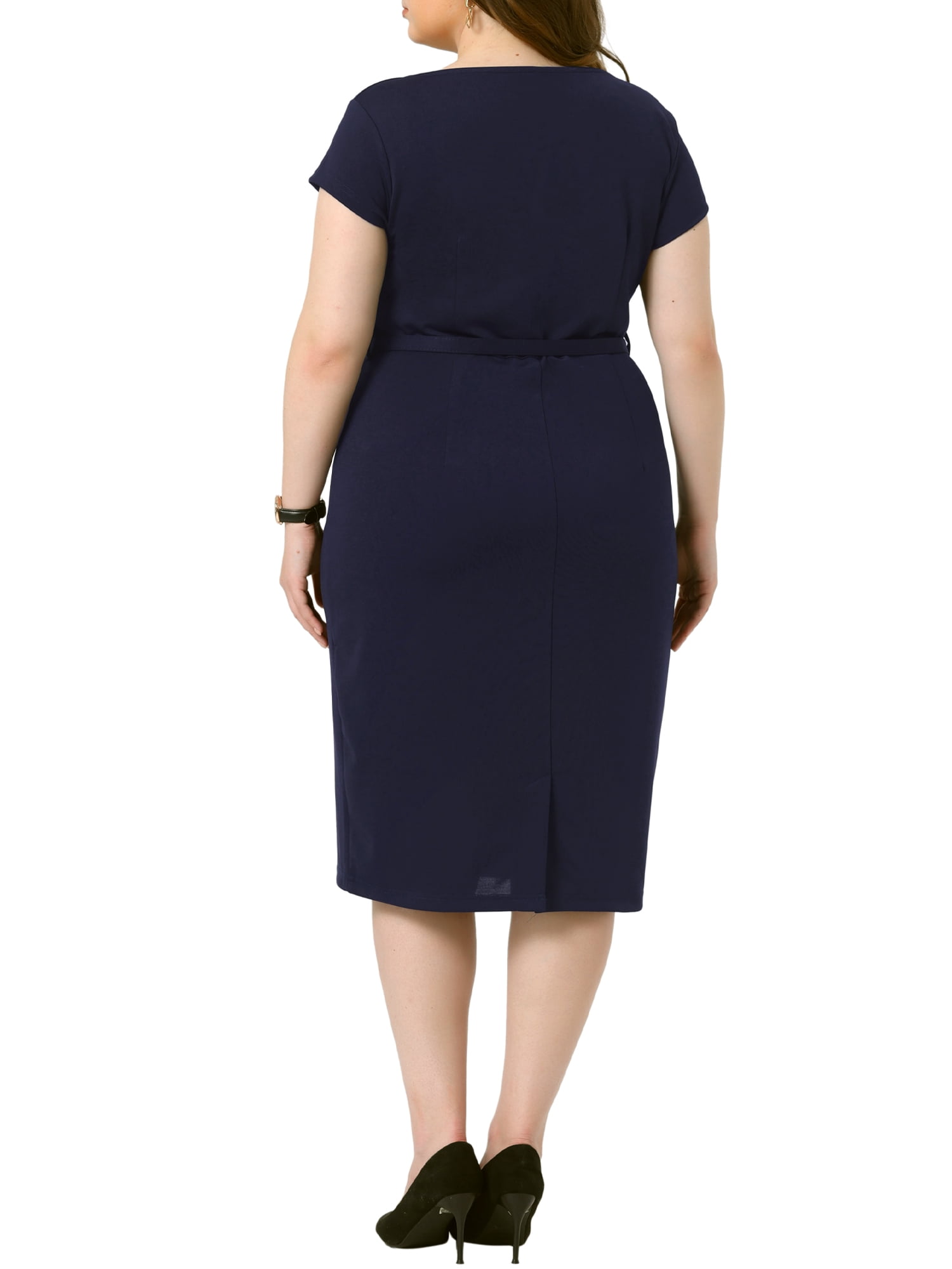 DARING DIVA Women's Plus Size Office Vintage Pencil Dress Bodycon Dress 1X Navy Blue