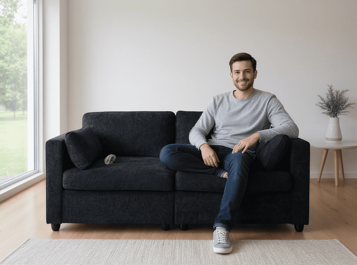 Gewnee 77.95”Modular Sectional Loveseat Sofa,Modern 2 Seater Sofa Couch Chenille Modular Sectional Couch for Living Room,Small Apartment(Black)