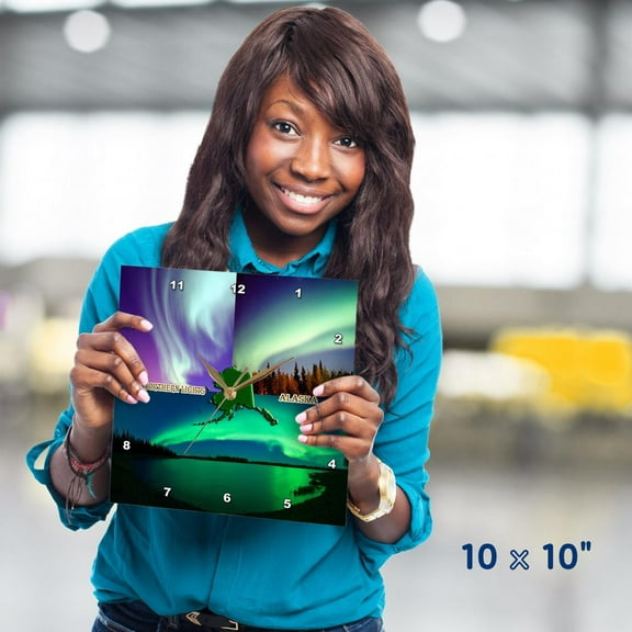 3dRose, Northern Lights Collage, 10x10 Wall Clock