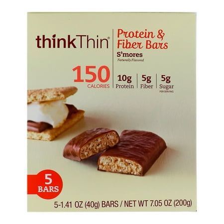 thinkThin Protein & Fiber Bar, S'mores, 10g Protein, 5 (Best High Fiber Bars)