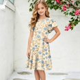 thumbnail image 3 of Abcomgle Summer Dresses for Girls Casual A-Line Double Layer Ruffle Sleeve Tshirt Dresses Floral Print Crew Neck Swing Beach Sundresses for 4-14t Kids, 3 of 5