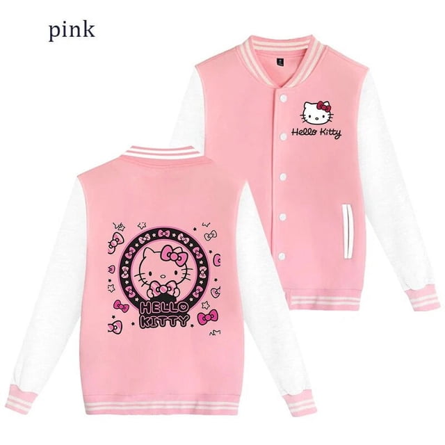 Ropa de Hello Kitty para hombres y mujeres, chaqueta de béisbol, Hip Hop, Harajuku, ropa de calle, niños, niñas, abrigos universitarios sueltos, regalo de Navidad