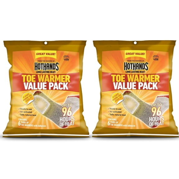 2 Pack HotHands Adhesive Toe Warmer 6 pair per pack Value Pack