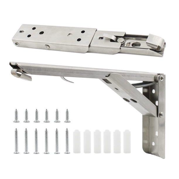 2 soportes de estante plegables, soporte de estante triangular plegable de metal resistente y resistente, ahorro de espacio para mesa de banco con tornillos