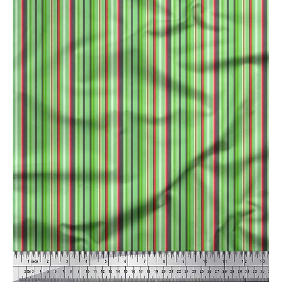 Soimoi Green Cotton Voile Fabric Vertical Stripe Fabric Prints By Yard 42 Inch Wide