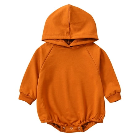 

Boys Girls Long Sleeve Solid Hooded Pullover Romper Sweatshirt Bodysuits